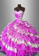 2015 Discount Beaded and Ruffles Sweet 16 Gowns in Multi Color