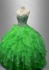 Fashionable Beaded Sweetheart Quinceanera Dresses in Green for 2016