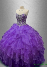 2016 New Style Purple Sweet 16 Gowns with Beading and Ruffles