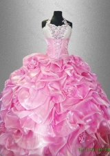 Perfect Halter Top Quinceanera Dresses with Pick Ups and Hand Made Flowers