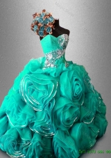 2015 Discount Ball Gown Sweet 16 Dresses with Beading and Rolling Flowers