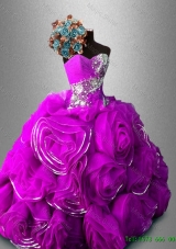 Gorgeous Rolling Flowers Sweetheart Quinceanera Dresses in Fuchsia for 2016