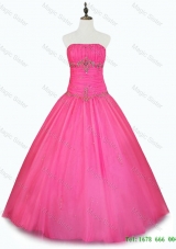 2015 Cheap Strapless Hot Pink Quinceanera Dresses with Beading