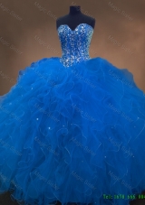 Discount Sweetheart Beaded Blue Quinceanera Dresses with Ruffles