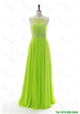Vintage Halter Top Spring Green Long Prom Dresses with Beading