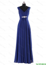 New Style V Neck Beading and Ruching Long Prom Dresses for 2016 Autumn
