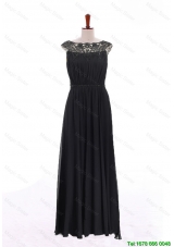 Vintage Bateau Lace Long Prom Dresses in Black
