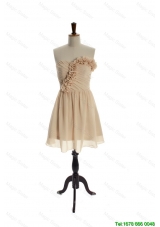 Unique Exquisite Hand Made Flowers Short Champagne Prom Dress for Homecoming
