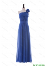 New Style Most Popular Hand Made Flower One Shoulder Long Prom Dresses in Blue
