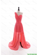Unique Gorgeous Column One Shoulder Watermelon Prom Dresses with Ruching