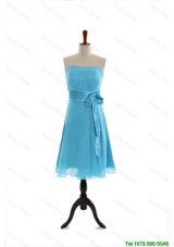Best Selling Discount Belt and Bowknot Short Prom Dress in Aqua Blue for 2016