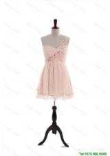 Elegant Most Popular One Shoulder Beading Short Prom Dresses in Pink