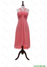 New Style Halter Top Coral Red Short Prom Dresses with Ruching