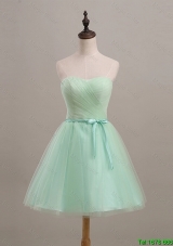 Cheap Lovely Ruching and Belt Apple Green Short Prom Dresses for 2016