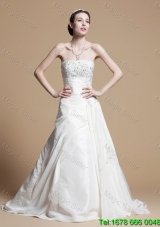 2016 Spring Perfect A Line Strapless Wedding Gowns with Beading and Appliques