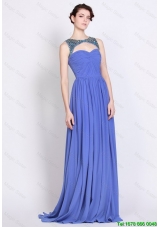 Discount Pretty Bateau Zipper Up Blue Prom Dresses with Brush Train