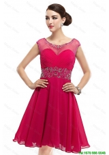 Perfect Beautiful Mini Length Scoop Hot Pink Prom Dresses with Cap Sleeves