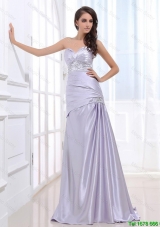 Beautiful Cheap Lovely Column Elastic Woven Satin Prom Dresses with Beading