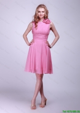 Gorgeous Rose Pink Prom Dresses with Pleats and Hand Made Flowers for 2016
