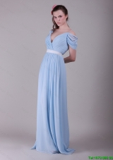 New Style Beautiful Exclusive Spaghetti Straps Light Blue Prom Dresses with Ruching and Belt