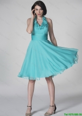 The New Style Beautiful Super Hot Halter Top Turquoise Prom Dresses with Ruffles and Belt
