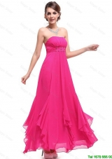 New Arrivals Hot Sale Popular Ankle Length Hot Pink Prom Dresses with Beading