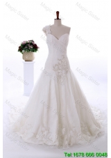 2016 Spring Wonderful Appliques and Hand Made Flowers Court Train Wedding Gowns