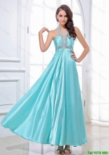 Gorgeous New Arrivals Hot Sale Halter Top Beading Ankle Length Aqua Blue Prom Dresses