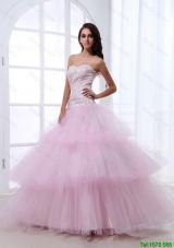 New Arrivals Hot Sale Wonderful Sweetheart Baby Pink Prom Dresses with Sequins and Ruffled Layers