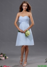 Exquisite Ruching and Hand Made Flower Short Prom Dress in Light Blue