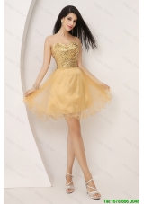New Arrivals Hot Sale Luxurious A Line Gold Sweetheart Prom Gowns with Lace Up
