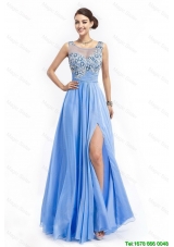 Gorgeous Brush Train Prom Dresses with Appliques and High Slit
