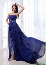 Gorgeous Beading Brush Train Strapless Prom Dresses in Royal Blue