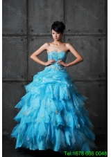 2015 Winter Popular Ball Gown Appliques and Ruffles Wedding Gowns in Aqua Blue