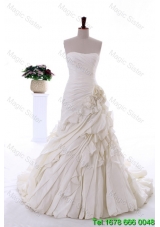 2015 Winter Exquisite Hand Made Flowers and Ruffles Wedding Dresses with Brush Train