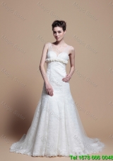 2015 Winter Popular Lace A Line Wedding Dresses with Hand Made Flowers