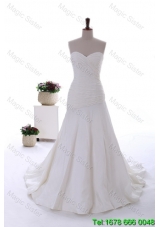 Exquisite Beading White Wedding Dress with Court Train for 2015 Winter