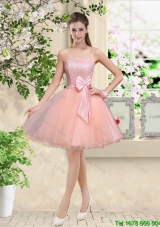 Popular Strapless Mini Length Bridesmaid Dresses with Appliques and Bowknot