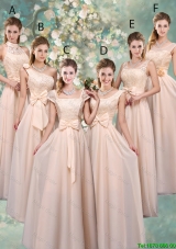 Luxurious Champagne Bridesmaid Dresses with Lace and Bowknot