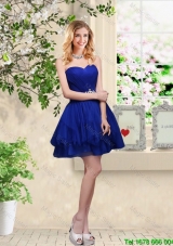 Simple Sweetheart Royal Blue Dama Dresses with Belt