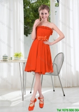 Summer A Line Strapless Bowknot Prom Dress in Rust Red