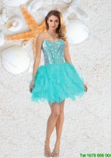 Cheap Sweetheart Beaded and Ruffles Prom Dresses in Aqua Blue