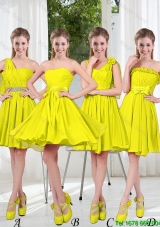 2016 Summer Simple One Shoulder Prom Dresses in Yellow Green