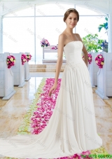 2016 Best Strapless Ruched Beach Wedding Dresses with Appliques