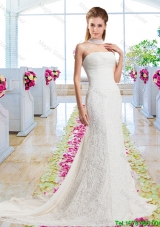 Beautiful Column Laced 2016 Wedding Gowns with Strapless
