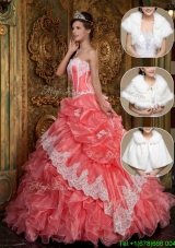 Exquisite Appliques and Ruffles Quinceanera Gowns in Waltermelon