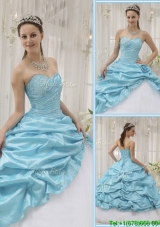 Perfect Beading Sweetheart Quinceanera Gowns in Aqua Blue