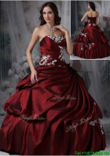 2016 Perfect Strapless Burgundy Custom Make Quinceanera Gowns with Appliques