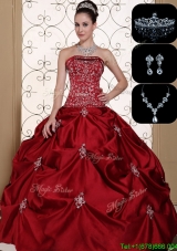 Latest Embroidery Strapless Custom Make Sweet 16 Dresses in Wine Red