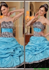 Beautiful Ruffles Strapless Custom Make Quinceanera Dresses in Blue and Black